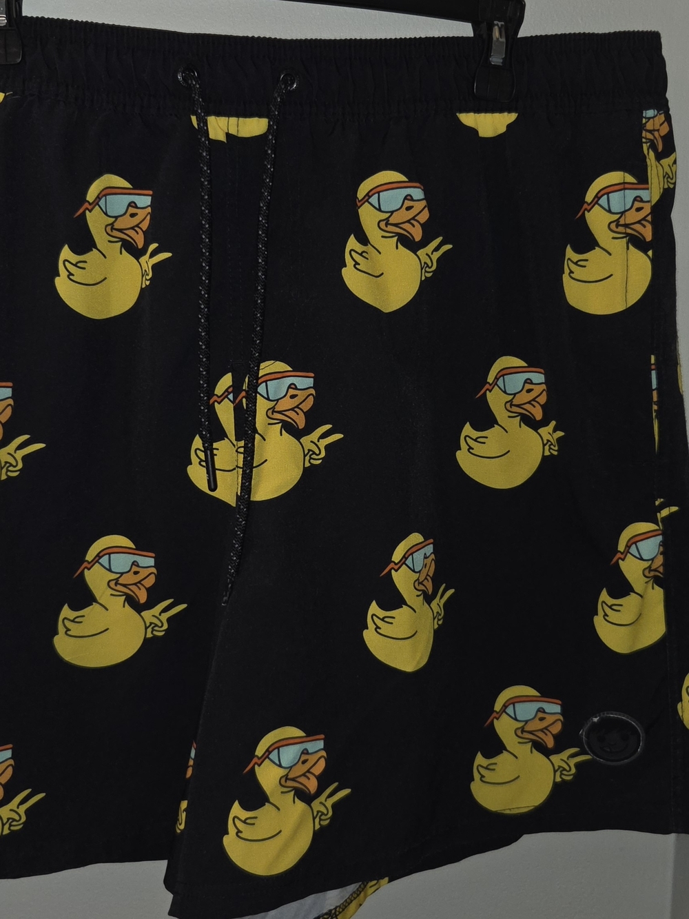 Neff Men's Black Swim Trunks with Yellow Duck Print 2XL